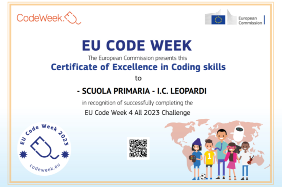 CERTIFICATO DI ECCELLENZA IN CODING SKILLS: Eu Code Week 4 All 2023 Challenge